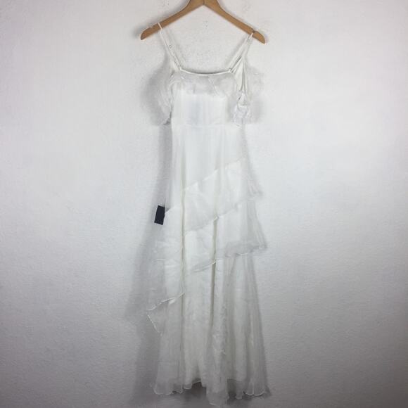 NWT Lulus Radiant in Ruffles White Ruffled Lace Cold Shoulder Maxi Dress XS - Picture 15 of 16